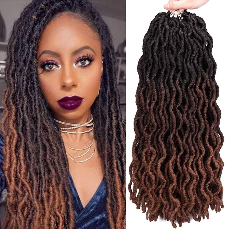 Liyate 18 Inch Goddess Faux locs Crochet Hair 6 Packs/Lot Soft Gypsy Locs Wavy Crochet Braids Dreadlocks 3Tone Curly Wavy Twist Braiding Hair Extensions African Roots Braidï¼ˆ# 1B/4/30#) - Image 1